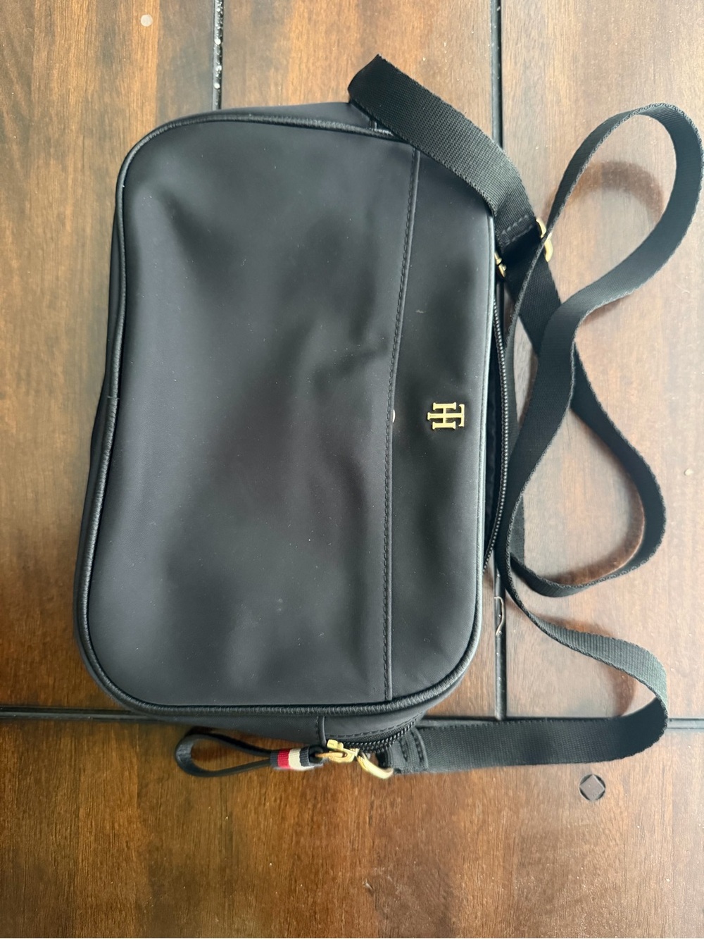 Tommy Hilfiger Black Nylon Messenger Crossbody with Gold Logo